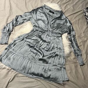 Long Sleeve O.P.T. Dress in Metallic Bluish Silver